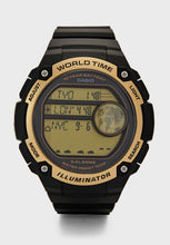 Load image into Gallery viewer, CASIO DIGITAL WRLD TIME BLACK/GOLD BEZEL