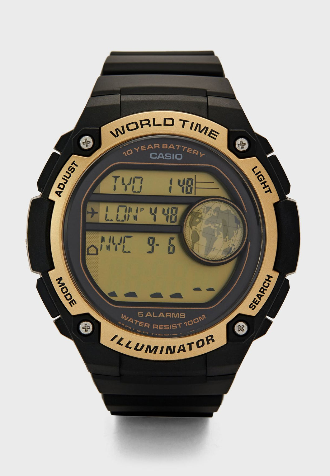 CASIO DIGITAL WRLD TIME BLACK/GOLD BEZEL
